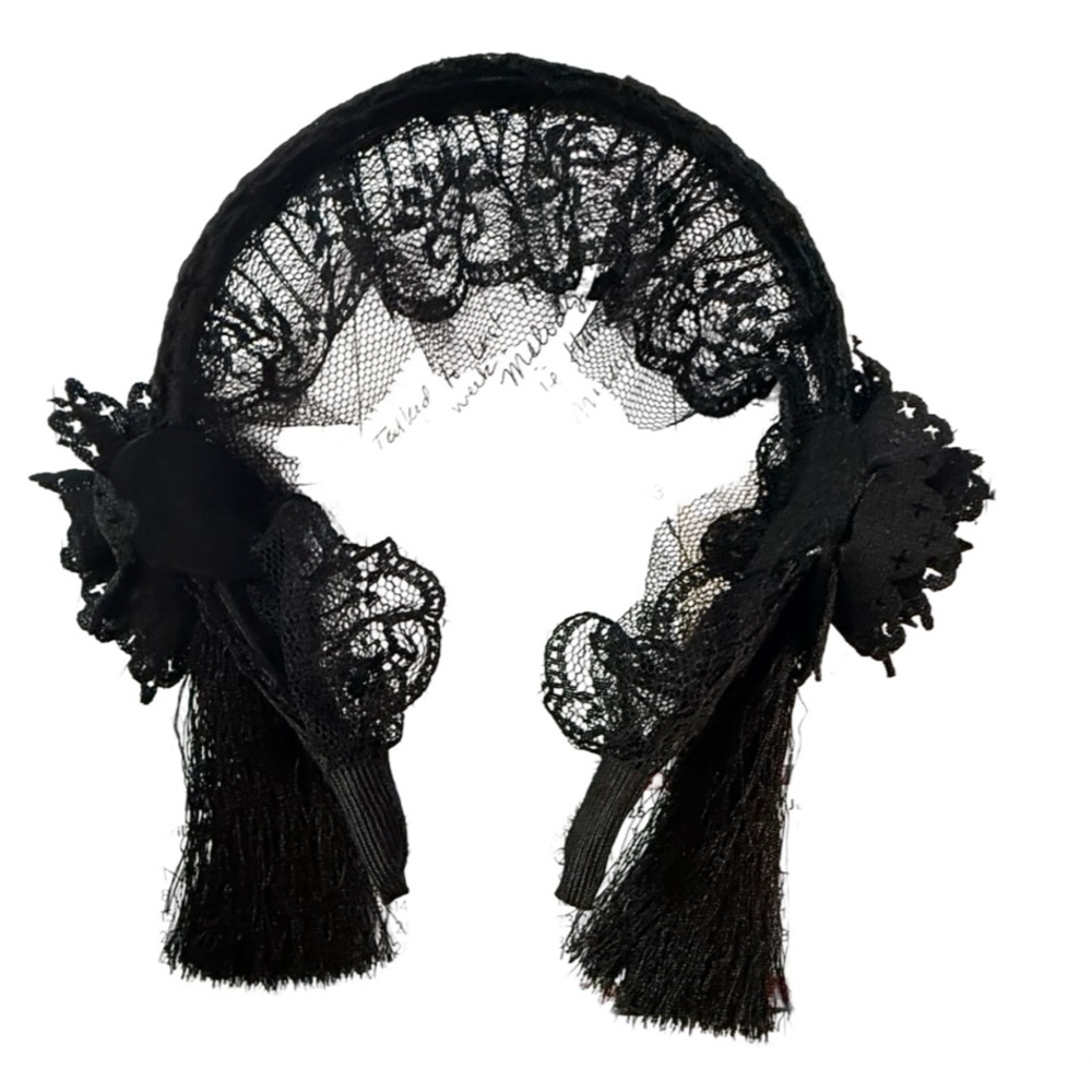 Goth Nosferatu Headband with tassels and fringes. Black lace headband.